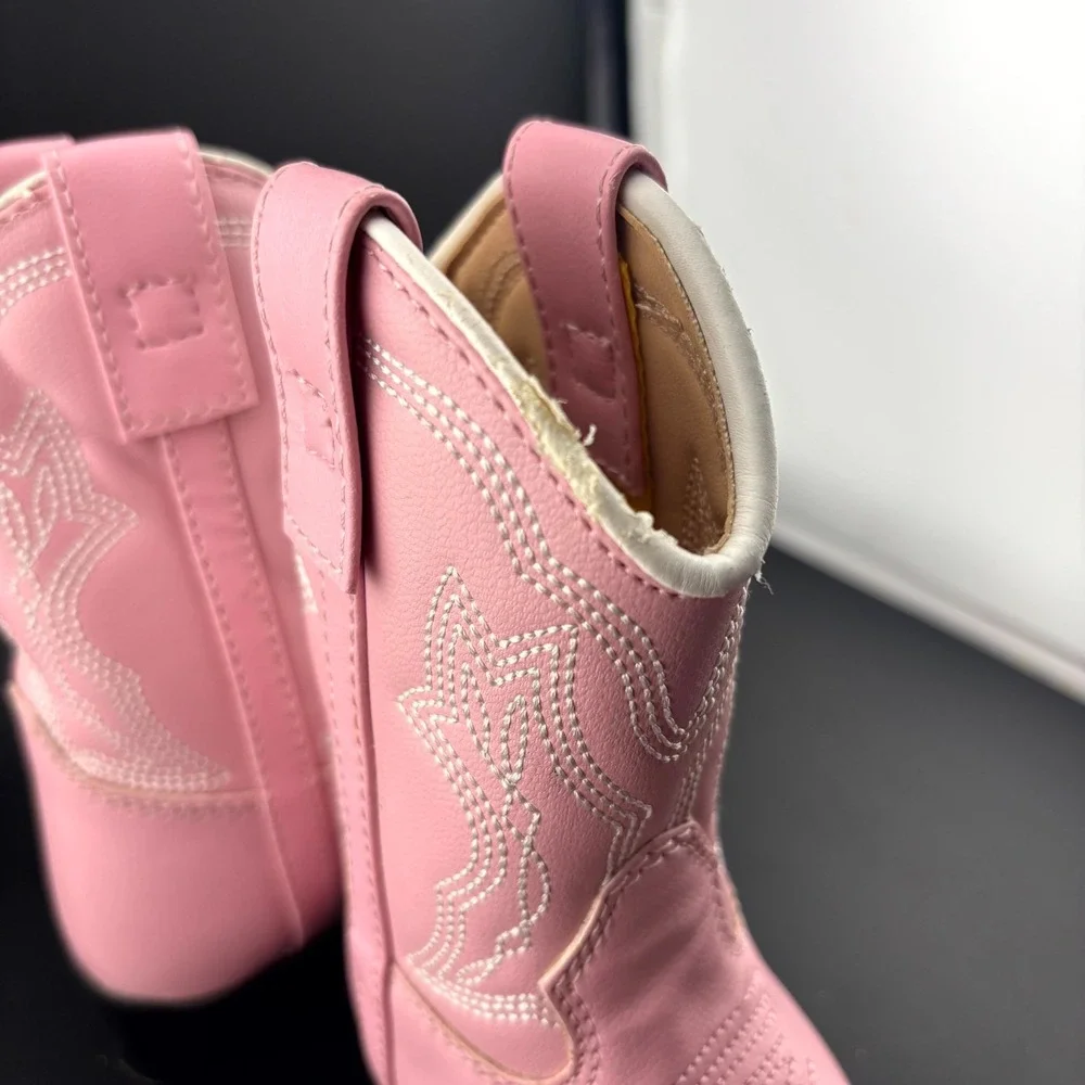 Durango BT758 Western Boots Kids US 5.5D Pink Embroidered Rubber Sole Bootie